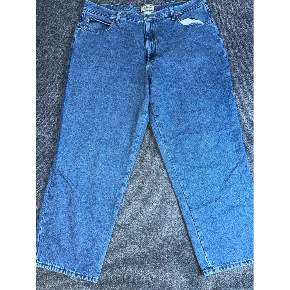 LL Bean Flannel Lined Jeans Mens 42x30 Relaxed Fit Blue Denim Plaid 139426